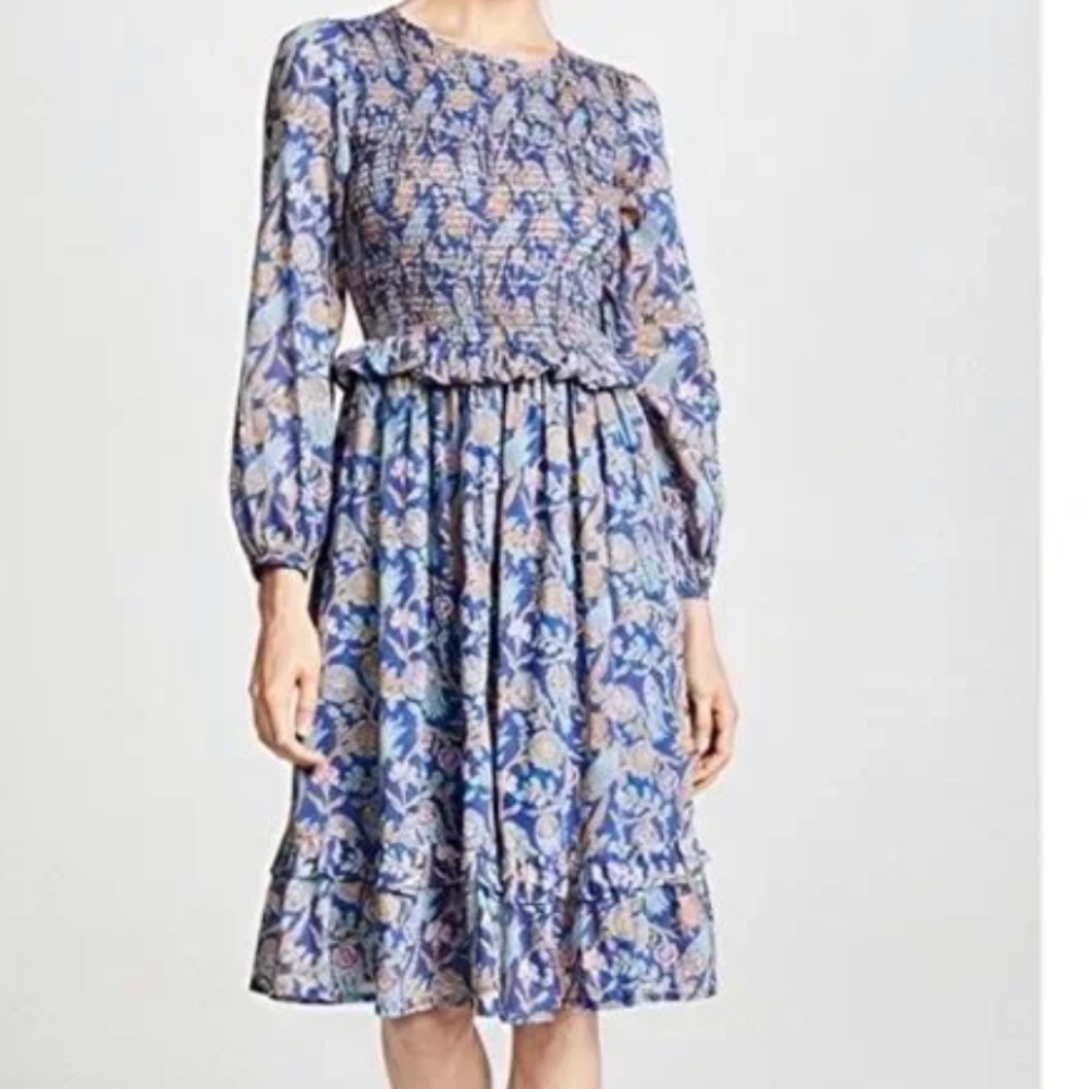 Banjanan Floral Smocked Long-Sleeve Irma Midi Dress Size M